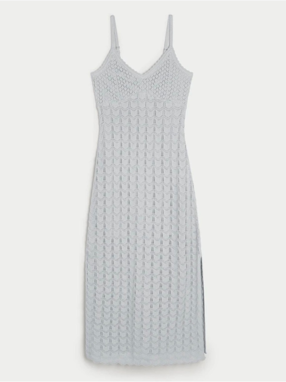 NWT Hollister Light Gray Crochet Midi Dress with Spaghetti Straps. Size Small